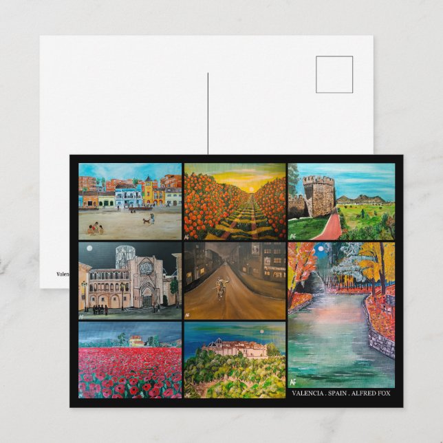 Valencia Spain Collage Paintings av Alfred Fox Vykort (Fram/baksida)