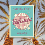 Valencia Spain España Retro Vintage Postcard Vykort<br><div class="desc">Valencia Spain Retro Vintage Design med ett disco boll i rosa,  och aprikostpersikor. Detta vackra vykort är ett hälsningskort för Valencias invånare,  besökare,  turister eller fläkt.</div>