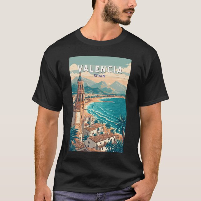 Valencia Spain Illustration Travel Art Vintage T Shirt (Framsida)