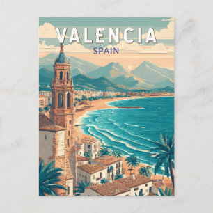 Valencia Spain Illustration Travel Art Vintage Vykort