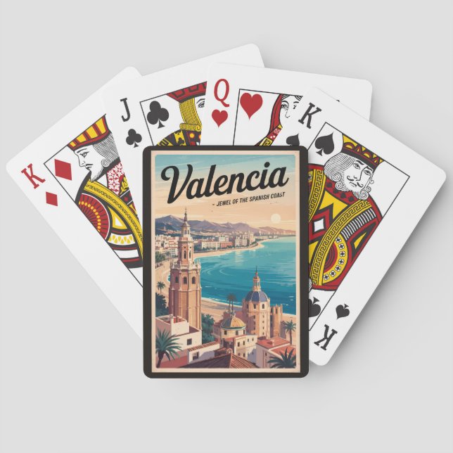 Valencia Spain Kusten Illustration Travel Art Retr Casinokort (Baksidan)