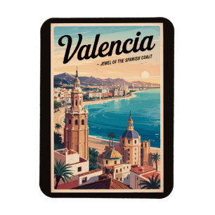 Valencia Spain Kusten Illustration Travel Art Retr Magnet