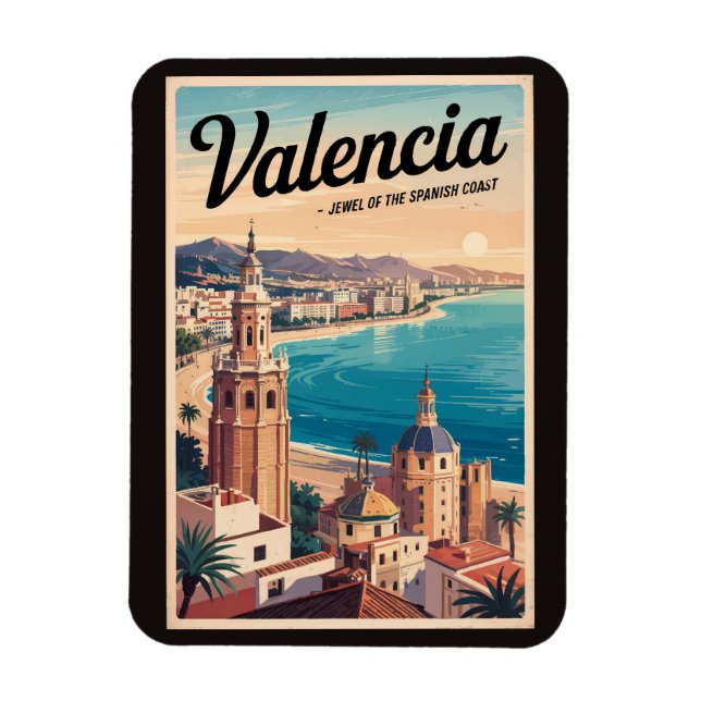 Valencia Spain Kusten Illustration Travel Art Retr Magnet (Vertikal)