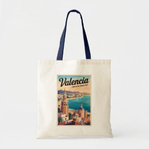 Valencia Spain Kusten Illustration Travel Art Retr Tygkasse