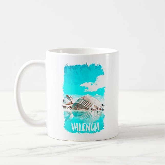 Valencia Spain L'Hemisfèric Watercolor Kaffemugg (Vänster)