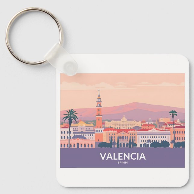 Valencia Spain Old Town Pastel Travel Nyckelring (Framsida)
