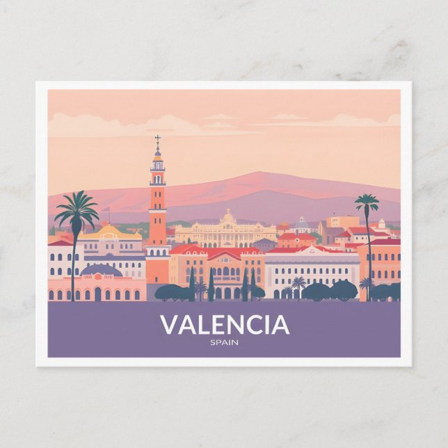 Valencia Spain Old Town Pastel Travel Vykort (Framsida)