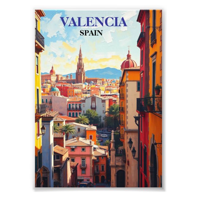 Valencia Spain Travel Art Vintage Fototryck (Framsidan)