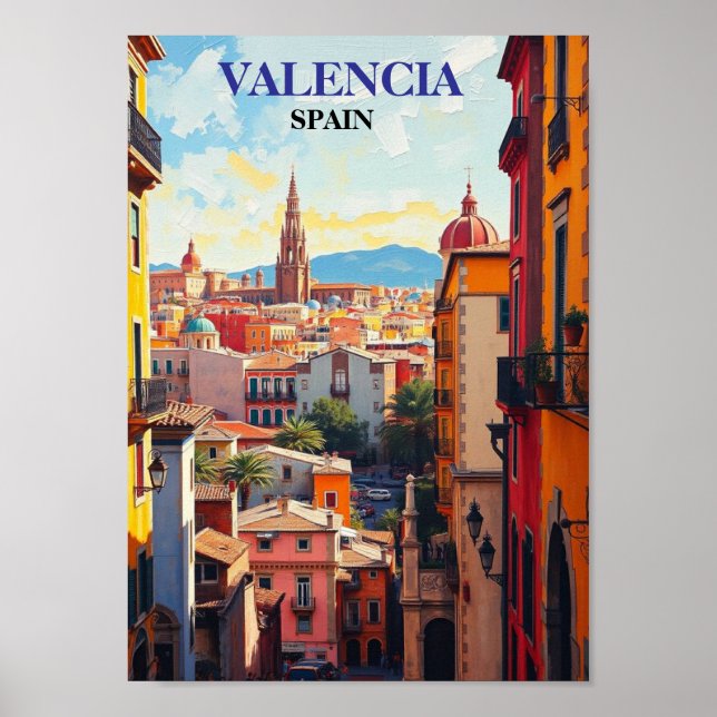 Valencia Spain Travel Art Vintage Poster (Framsidan)