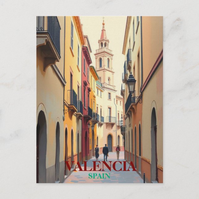 Valencia Spain Travel Art Vintage Vykort (Framsida)