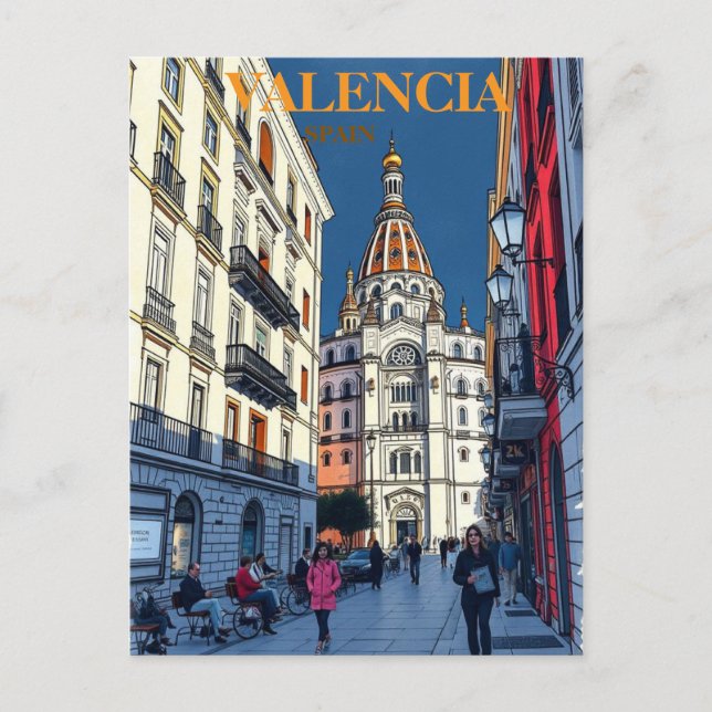 Valencia Spain Travel Art Vintage Vykort (Framsida)
