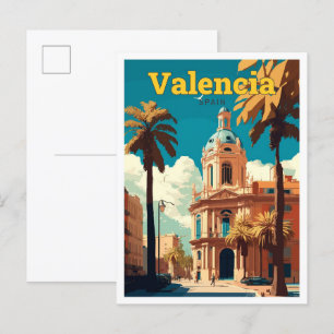 Valencia Spain Travel Vintage Illustration Vykort