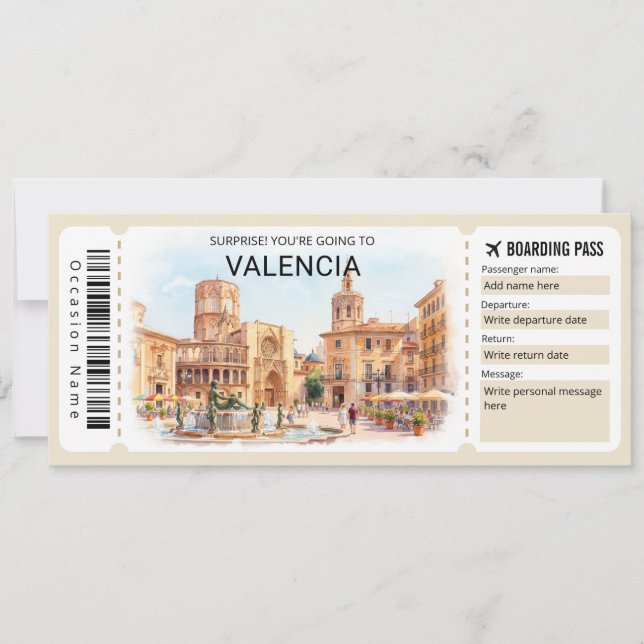 Valencia Spain Trip Boarding Pass Ticket Inbjudningar (Framsida)