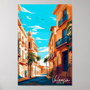 Valencia Spain vintage resor illustration Poster