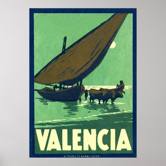 Valencia, Spanien, fiskebåt till sjöss, vintage Poster (Framsidan)