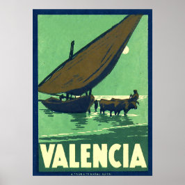 Valencia, Spanien, fiskefartyg till havs, vintage Poster