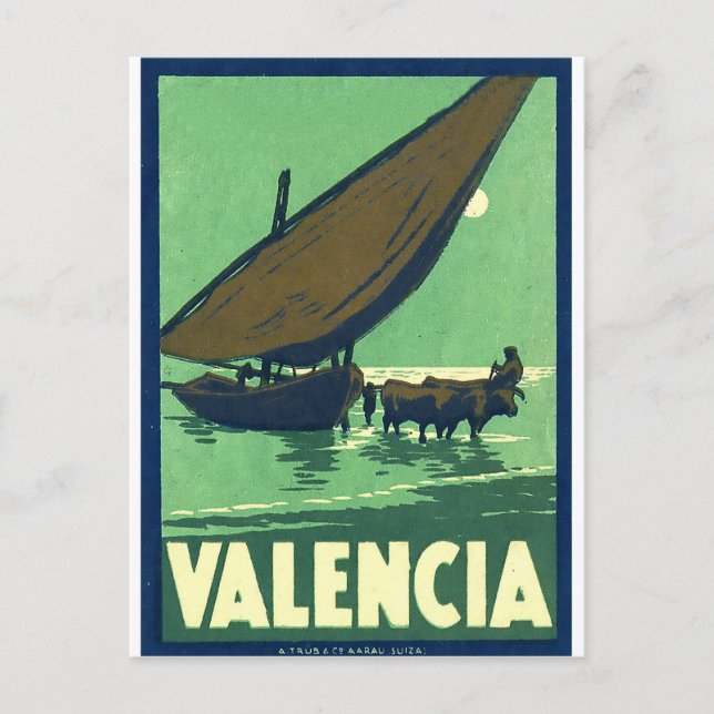 Valencia, Spanien, fiskefartyg till havs, vintage Vykort (Framsida)