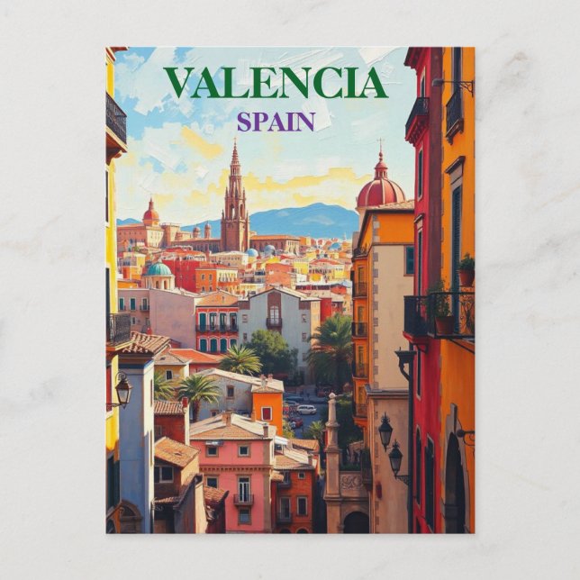 Valencia Spanien Resa Konst Vintage Helg Vykort (Framsida)