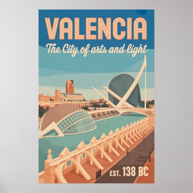 Valencia Spanien Retro Silhuett Resmål  Poster (Framsidan)