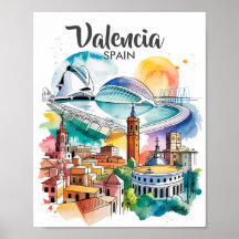 Valencia Spanien Stadsscenarie Akvarell Resa Anpas