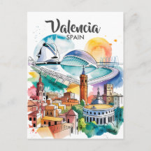 Valencia Spanien Stadsscenarie Akvarell Resa Anpas