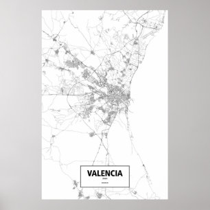 Valencia Spanien (svarten på vit) Poster
