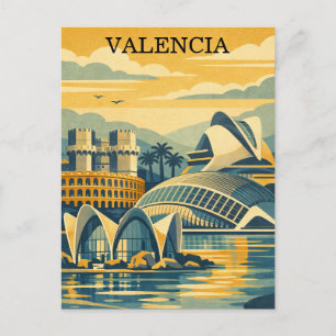 Valencia Spanien Vintage - minimalistisk färgrik Vykort