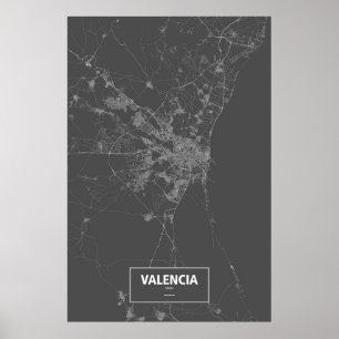 Valencia, Spanien (vit på svart) Poster