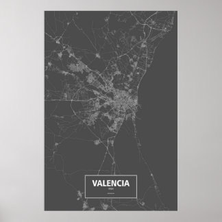 Valencia, Spanien (vit på svart) Poster