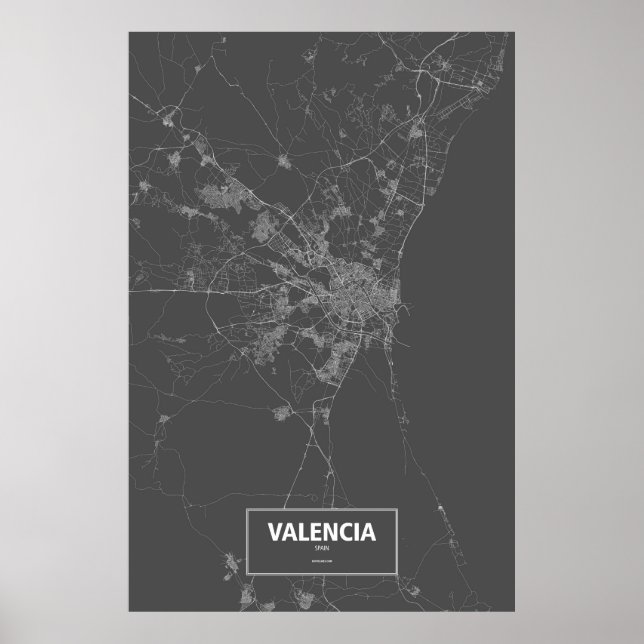 Valencia, Spanien (vit på svart) Poster (Framsidan)