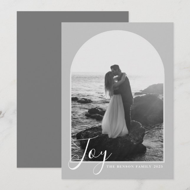 Valent julkort med Joy Gray i båge skrift vertikal (Fram/baksida)