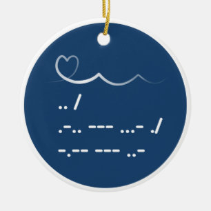 Valentin dag älskar jag dig morsealfabetet julgransprydnad keramik
