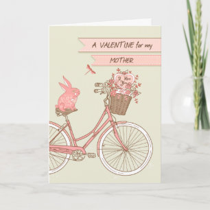 Valentin dag för modern, cykel, rosakanin helgkort