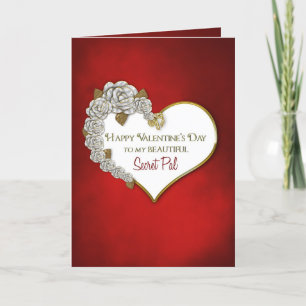 VALENTIN DAG - HEMLIGHET PAL-RED/WHITE/HEART/ROSES HELGKORT