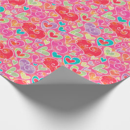 Valentin daghjärtor och blommor presentpapper