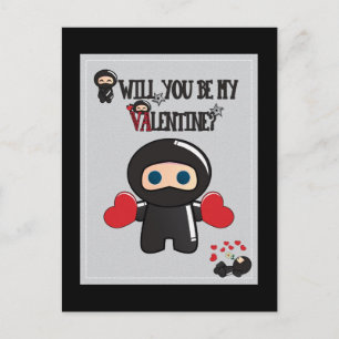 Valentin dagkort med gulliga Ninja tecken Helg Vykort
