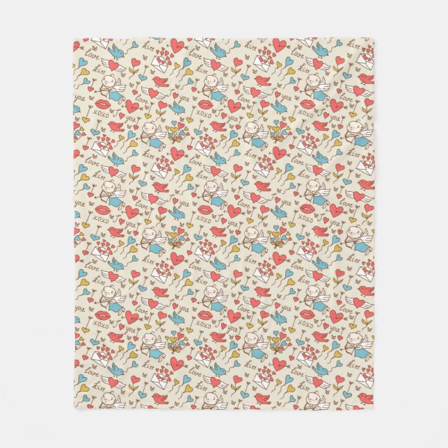 Valentin dagmönster med cupiden fleecefilt (Framsidan)