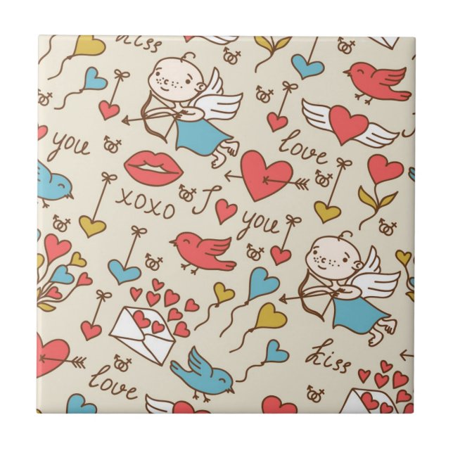 Valentin dagmönster med cupiden kakelplatta (Framsidan)