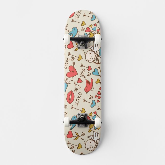 Valentin dagmönster med cupiden skateboard bräda 19,5 cm (Framsida)