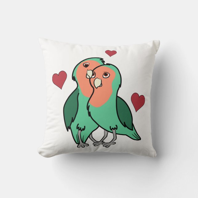 Valentin dagpersikan vände mot love birds med kudde (Framsida)
