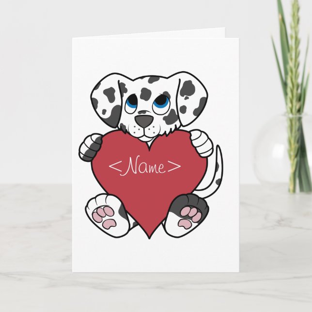 Valentin Dalmatian hund för dag med röd hjärta Helgkort (Framsida)