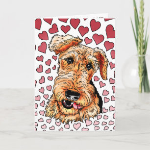 Valentin för hjärtor för AiredaleTerrier rosa dag Helgkort