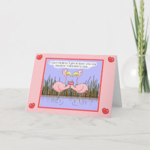 Valentin för nyckfull rosa Flamingo lyckligt kort