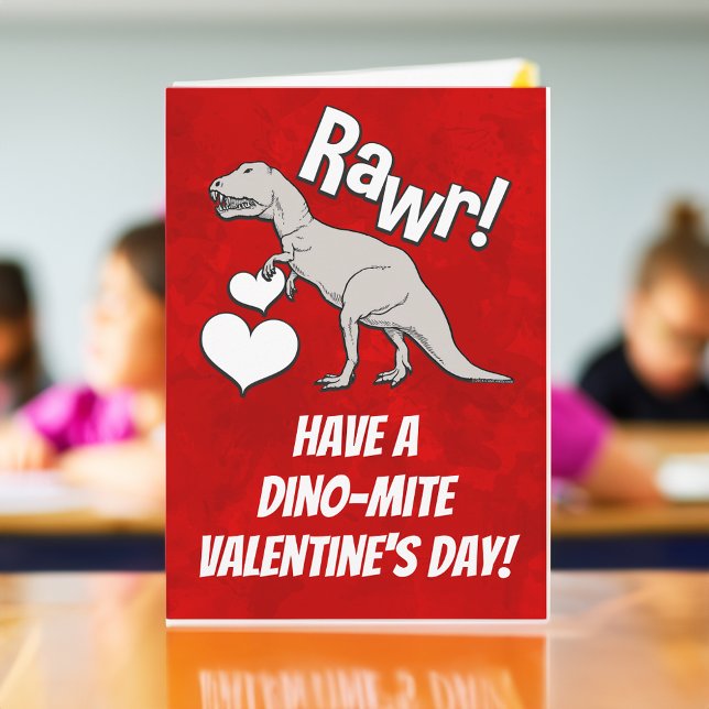 Valentin för Rawr Tyrannosaurus T Rex dag lurar Helgkort (dinosaur kids valentine card)