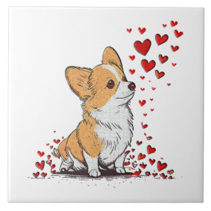 Valentin Hund Söt Corgi Alla Hjärtans Dag Kakelplatta