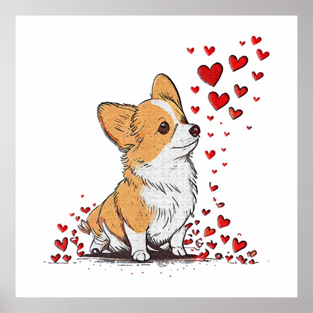 Valentin Hund Söt Corgi Alla Hjärtans Dag Poster (Framsidan)