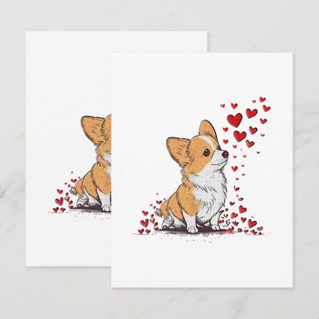 Valentin Hund Söt Corgi Alla Hjärtans Dag Tilläggskort (Fram/baksida)
