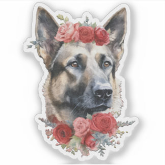 Valentin-klistermärke med hund som har blommor på  klistermärken