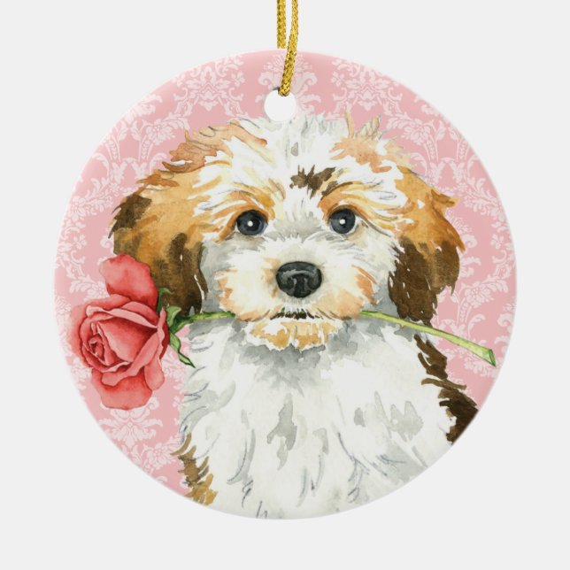 Valentin rosa Havanese Julgransprydnad Keramik (Framsidan)