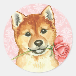Valentin rosa Shiba Inu Runt Klistermärke
